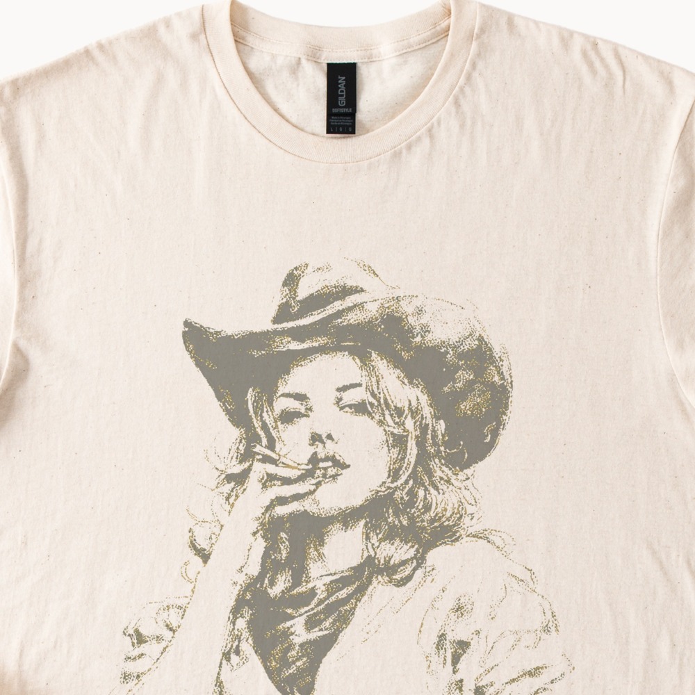 Cowboy Portrait Graphic Tee Vintage Halftone Western Style